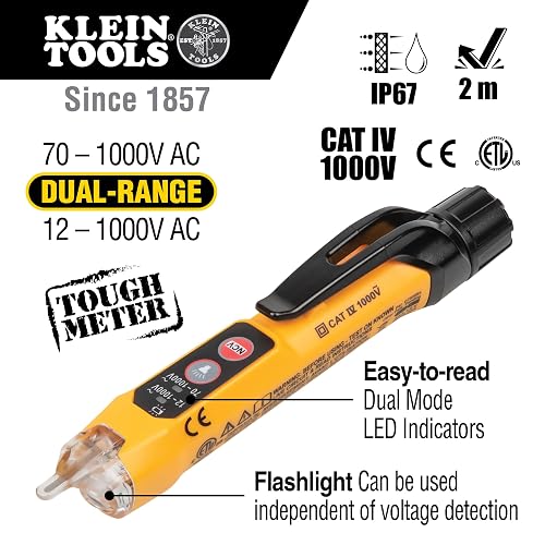 Klein Tools - Kit de prueba eléctrica de multímetro digital, probador de voltaje sin contacto, probador de tomacorrientes GFCI y probador de voltaje electrónico.MM320KIT , Negro/Naranaja/Amarillo