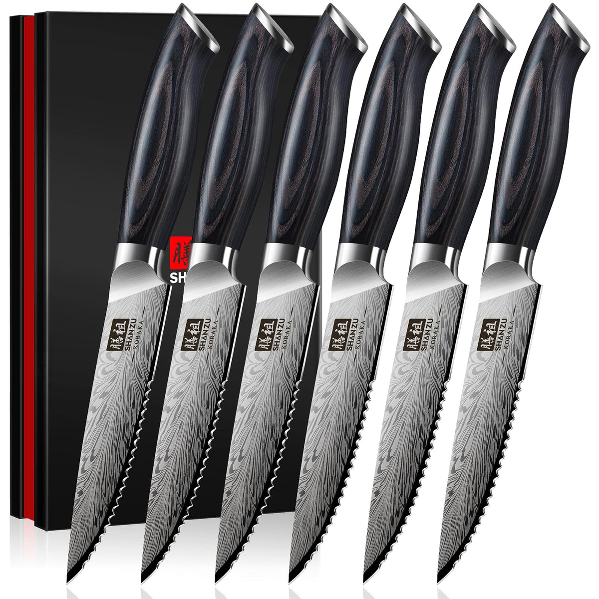 SHAN ZU Cuchillo de Cocina para Trinchar, Acero en Polvo, Mango de Madera Pakka - Juego de cuchillos para carne