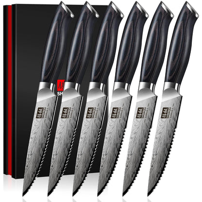 SHAN ZU Cuchillo de Cocina para Trinchar, Acero en Polvo, Mango de Madera Pakka - Juego de cuchillos para carne