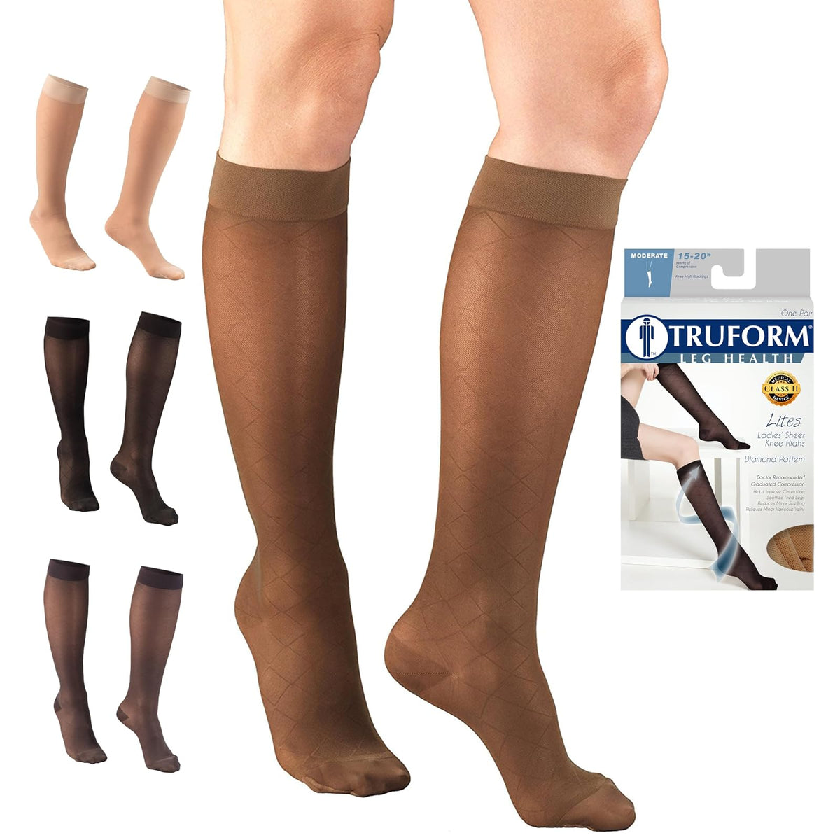 Truform Medias de Compresión 15-20 mmHg, Largo Hasta la Rodilla - Medium - Espresso