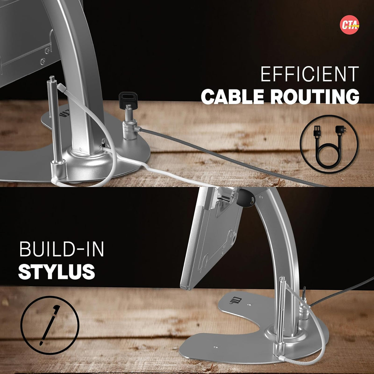 Soporte de quiosco Dual CTA - Soporte de quiosco de Seguridad Dual con Funda de Bloqueo y Cable para iPad de 7ª/8ª/9ª generación de 10.2 Pulgadas (PAD-ASK10)