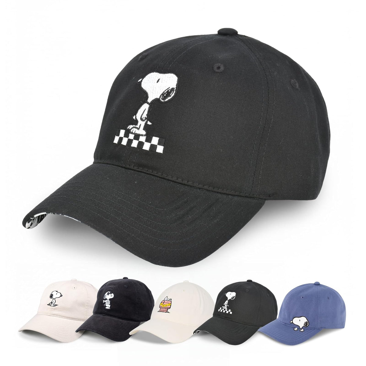 Concept One Peanuts Snoopy Dad Hat, Adult Adjustable Baseball Cap with Curved Brim - Negro -