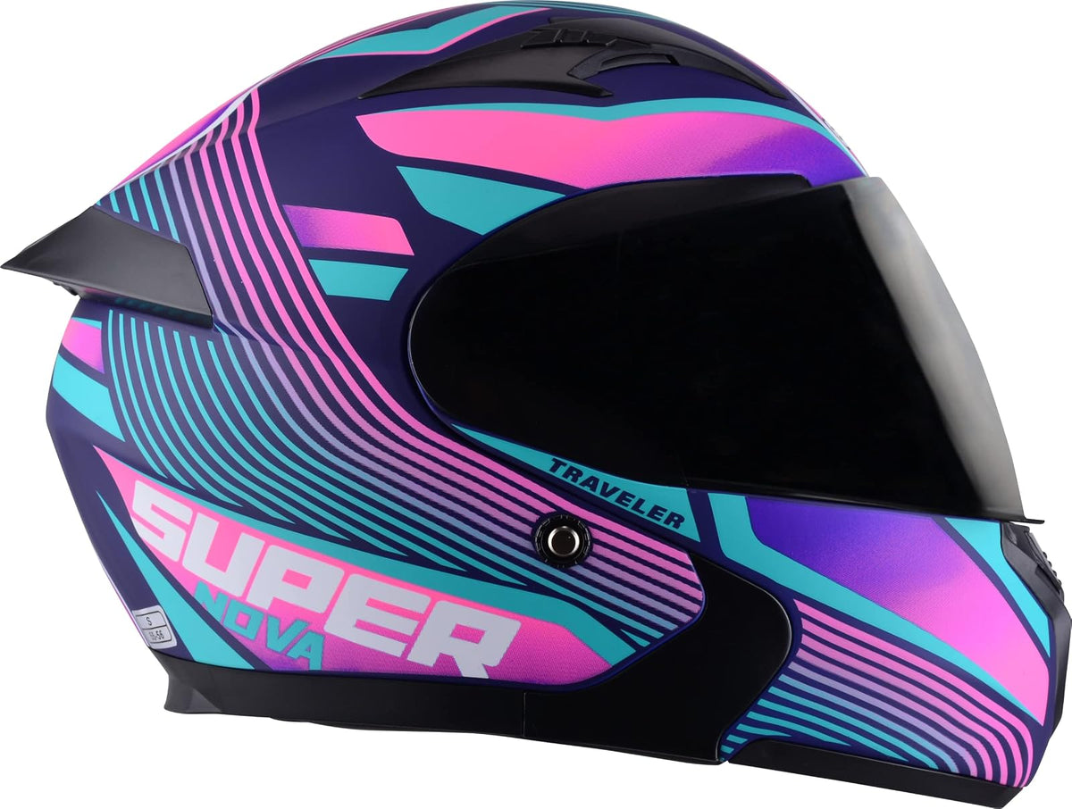 Casco ABATIBLE - Edge - Modelo: Pilot - Visor Doble ANTIVAHO Certificado Dot Moto - Cascos Motocross Pegatina Pegatinas Protector Mujer Hombre (Supernova Rosa, S)