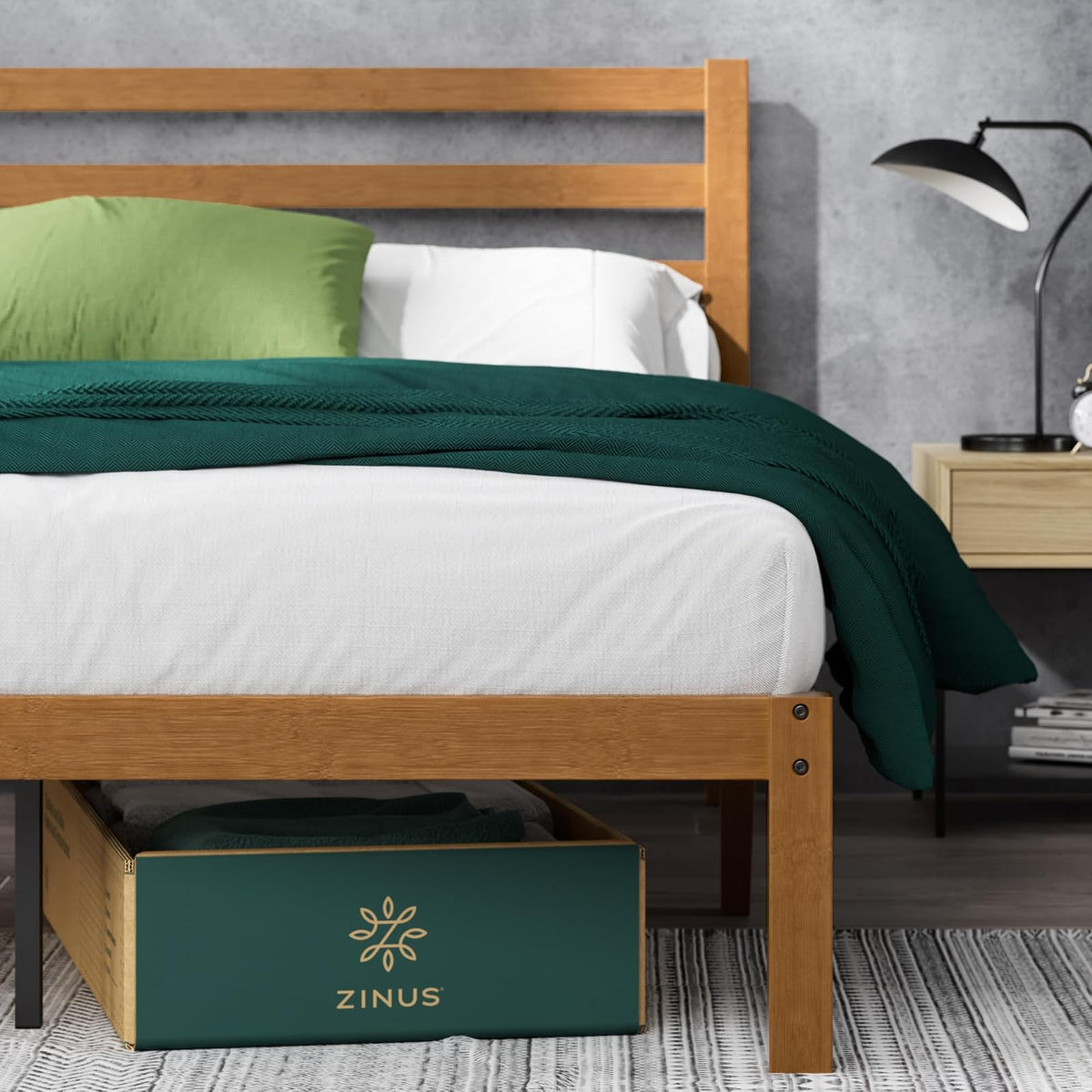 Zinus Leah Estructura de Cama de bambú con cabecero, sin somier, fácil Montaje.