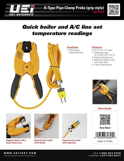 UEi Test Instruments ATTPC3 Pipe Clamp Probe