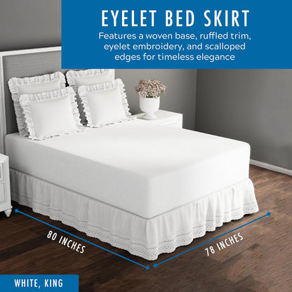 Fresh Ideas FRE30014WHIT04 Eyelet Ruffled 14-Inch Drop King Bedskirt, White