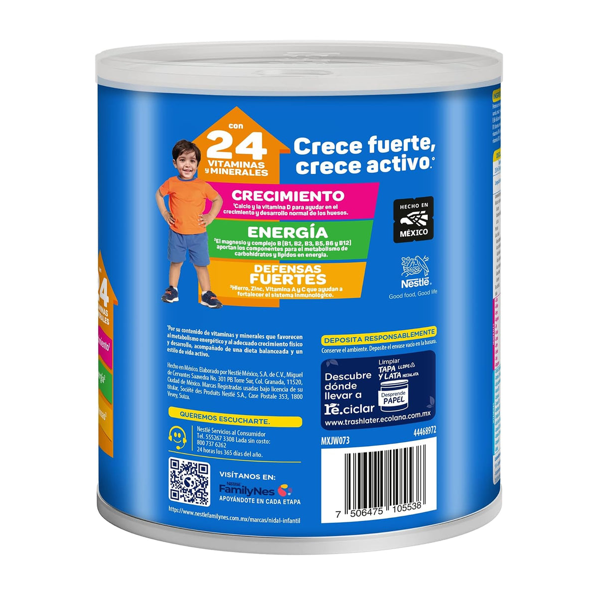 Nidal Infantil Alimento Para Niños de Corta Edad a Base de Leche, Fortificado, Apoyando su Crecimiento y Desarrollo, A Partir de 1 Año, Presentación en Lata de 1.5 kg