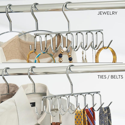interDesign Axis Organizador de Corbatas, Colgador de Metal Cromado con 14 Ganchos para organizar Cinturones y Corbatas, Plateado