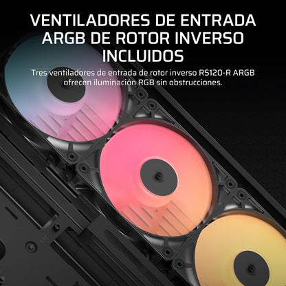 Corsair Frame 4500X RS-R ARGB Caja de PC Semitorre con Cristal Panorámico – Sistema de Montaje de InfiniRail, Capacidad para Dos radiadores de 360 mm, Incluye 3 Ventiladores RS120R – Negro