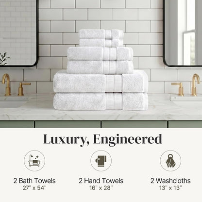 Modern Threads - Juego de Toallas de 6 Piezas 100% algodón Peinado, Toallas de baño, Toallas de Mano y paños de baño, súper absorbentes y de Secado rápido, 600 g/m², Suave y Afelpada, Color Blanco