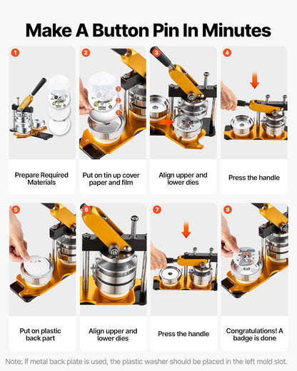 VEVOR Máquina para hacer botones, kit de prensa perforadora de insignias 75 mm, fabricante de alfileres, suministros para hacer botones con 500 piezas de botones, cortador de círculos y libro mágico