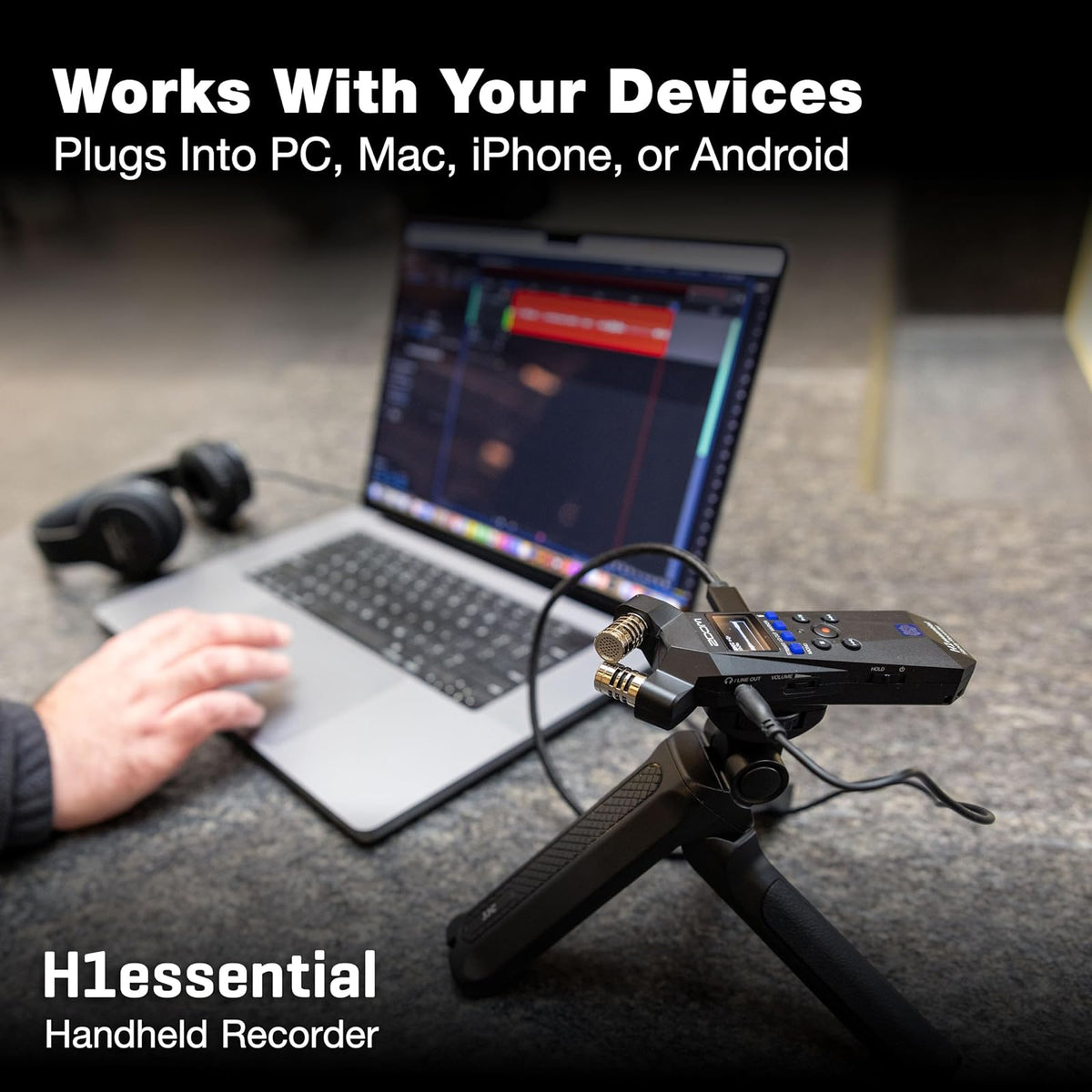 Zoom H1essential - Grabadora estéreo práctica con flotador de 32 bits, accesibilidad, micrófonos X/Y, grabación a tarjeta SD, micrófono USB, portátil, para músicos, podcasters, cineastas y creadores