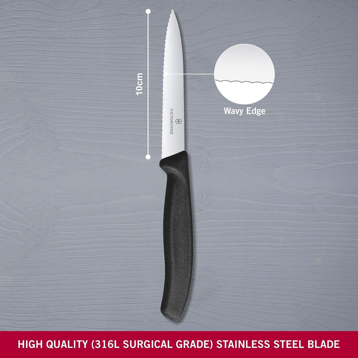 Victorinox Cuchillo Mondador Dentado, Swiss Classic, 10 Cm Negro