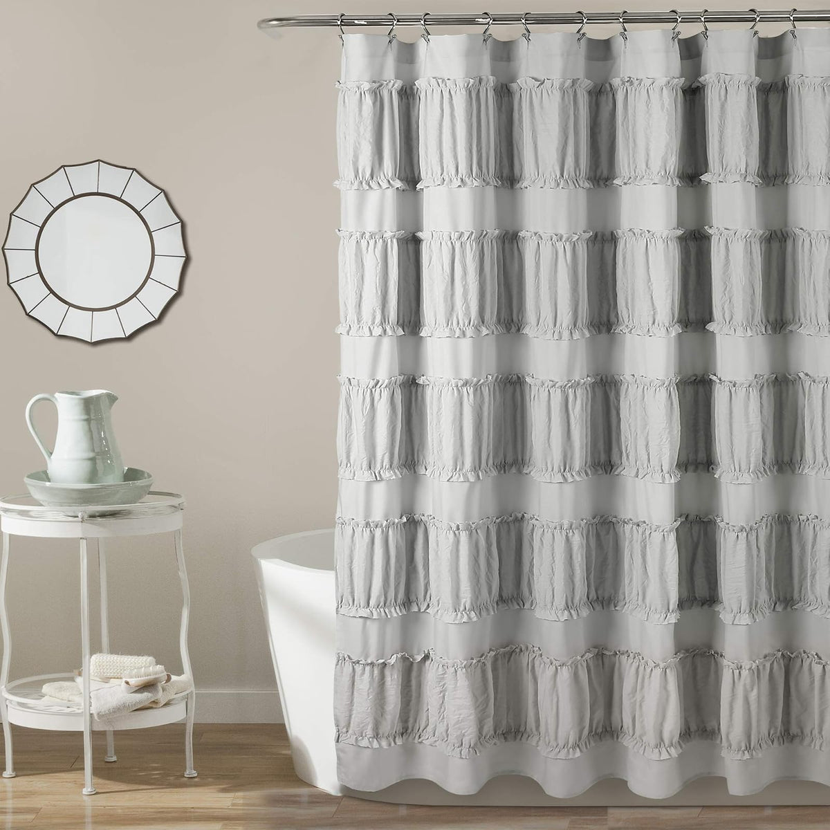 Lush Decor Nova Ruffle Shower Curtain, 72" x 72", Gray - Gris