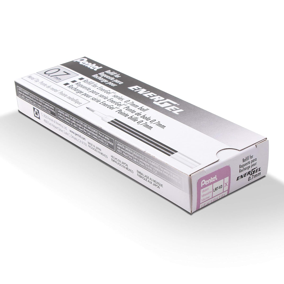 Pentel - Tinta de repuesto para bolígrafo de gel EnerGel, punta de metal de 0,7 mm, mediano, tinta lila, paquete de 12 (LR7-V3)