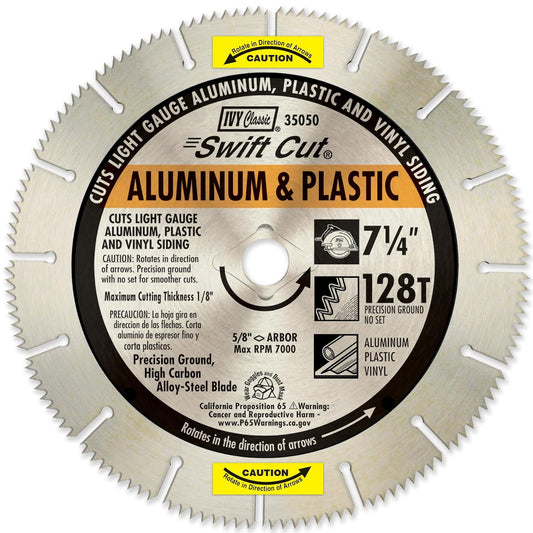 IVY Classic Hoja de Sierra Circular 35050 | 7-1/4 pulgadas, 128 dientes, Corte rápido aluminio y plástico, 5/8 pulgadas eje diamante, Para aluminio de calibre ligero