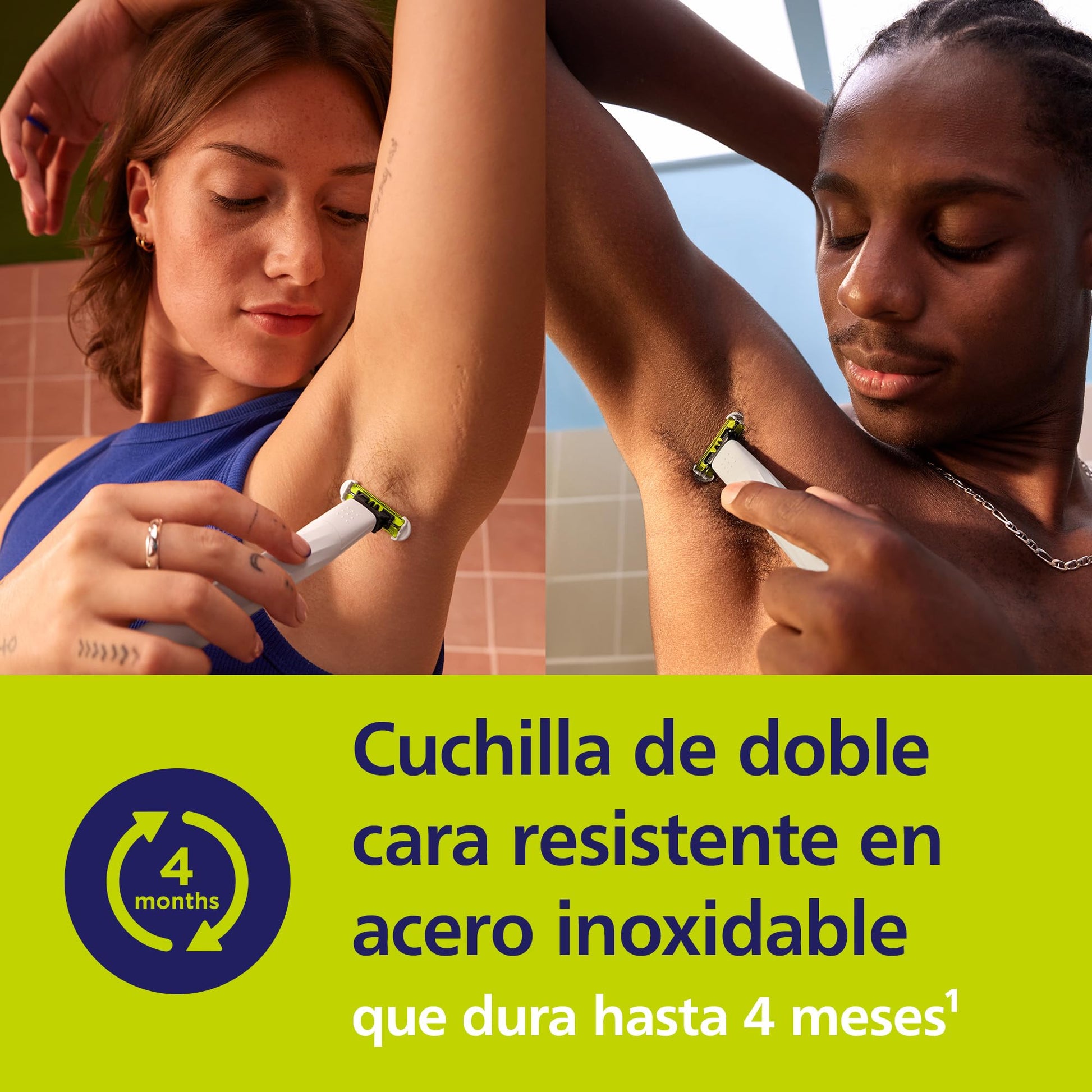 Philips OneBlade Intimate, Rasuradora y recortadora para las zonas íntimas y axilas, para hombre y mujer, con 2 cuchillas SkinProtect contra cortes y rasguños, QP1924/50