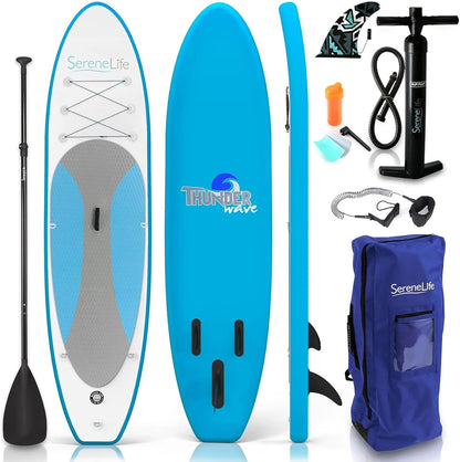 SereneLife Tabla Paddle Surf Inflable con Accesorios y Bolsa - Azul