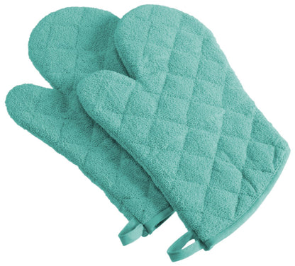 DII 100% Cotton, Machine Washable, Everyday Kitchen Basic Terry Ovenmitt Set of 2, Aqua