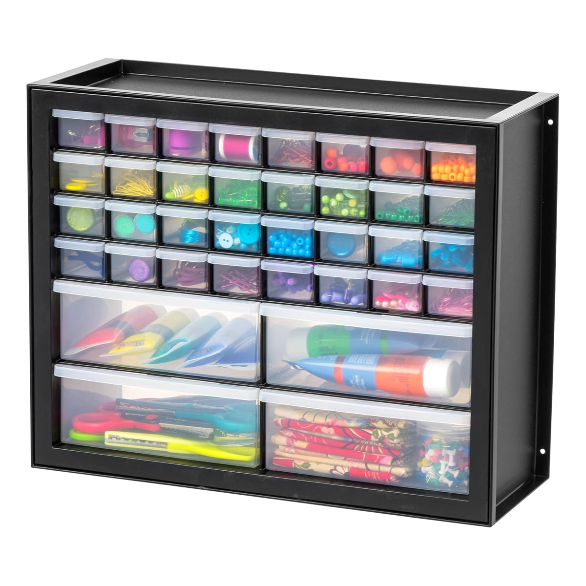 IRIS USA Gabinete de 36 Cajones para Herramientas, Negro | Montaje en pared, apilable, ferretería, electrónicos, organizador para maestros y piezas pequeñas - 36 Cajones - Negro