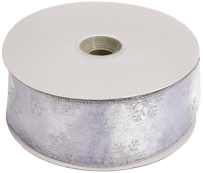 Morex Ribbon 7405.60/50-701 copo de nieve 2.5 pulgadas x 50 yardas, cinta transparente de nailon con purpurina, blanco/plata, suministros de arte de cinta para decoraciones de Navidad, cinta de Navidad para interiores para envolver regalos juego de arte -