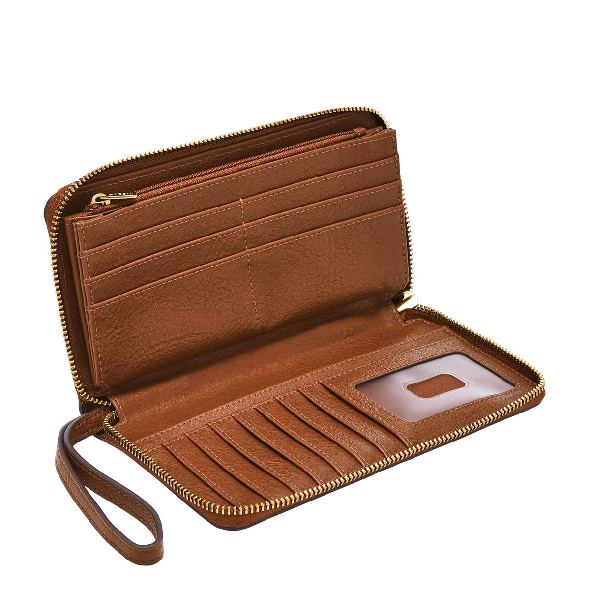 Fossil Liza - portafolios de piel con cierre alrededor de la mano con correa retráctil para mujer