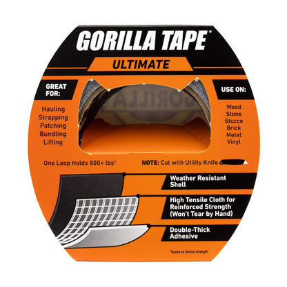 Ultimate Gorilla Tape, tela de alta resistencia con calcomanía de doble grosor para transportar, flejar, parches, agrupar, levantar, 1.9 x 20 m, negro (paquete de 1)