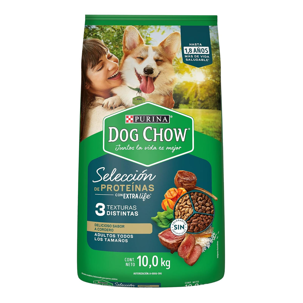 Dog Chow Purina Selección de Proteinas Adulto Todos losTamaños Sabor Cordero 10Kg