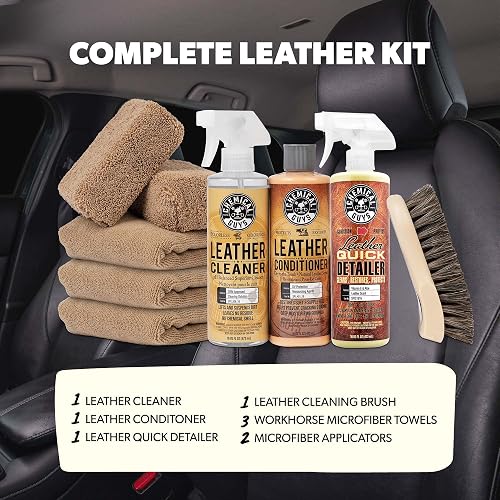 Chemical Guys HOL303 Kit Limpiador y Acondicionador de Cuero para Interiores, Muebles y Botas, 9 Piezas