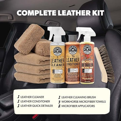 Chemical Guys HOL303 Kit Limpiador y Acondicionador de Cuero para Interiores, Muebles y Botas, 9 Piezas