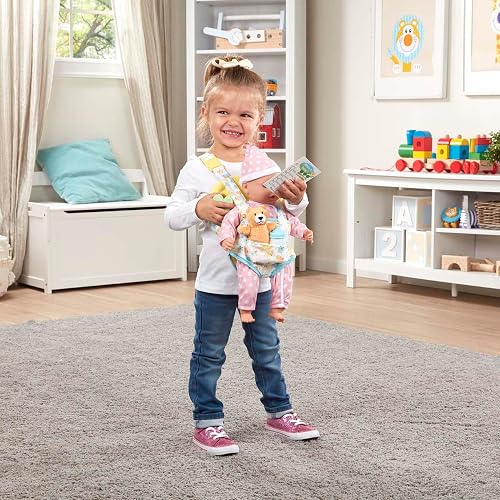 Melissa & Doug Mine to Love Set de Mochila para Llevar Muñecos Bebé | 5 piezas, portador de muñecas ajustable, oso de juguete, biberón, juego de rol de construcción de empatía