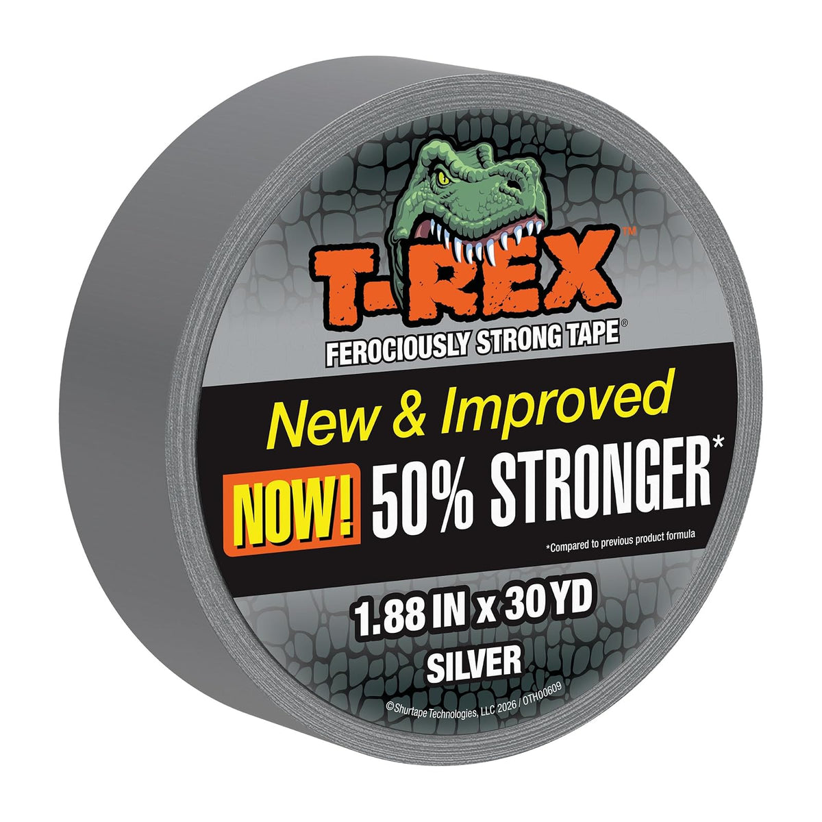 T-Rex - Cinta adhesiva resistente a los rayos UV e impermeable para reparaciones ferozmente fuertes, 1.9 pulgadas x 30 yardas, gris plomizo, 1 rollo