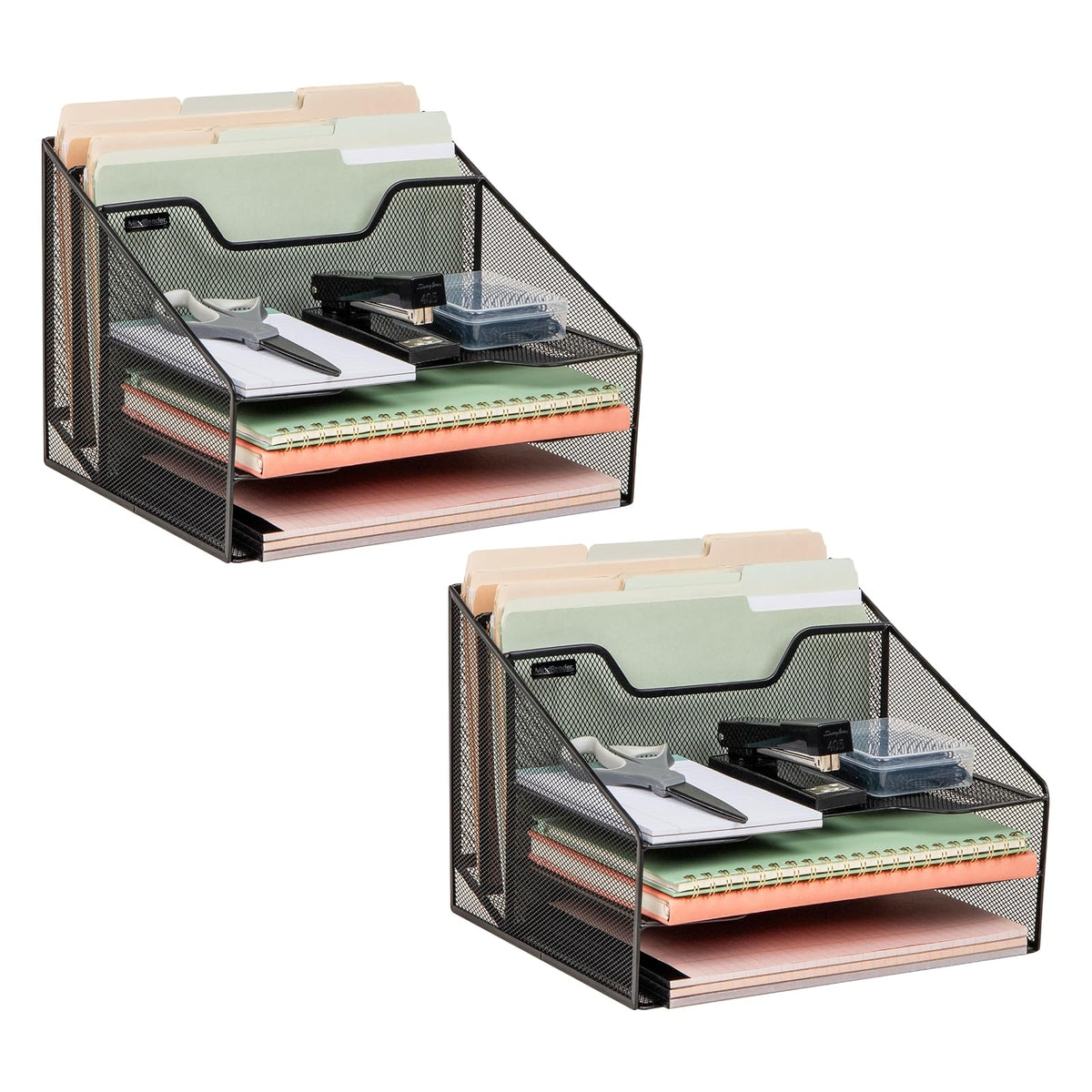 Mind Reader 2MESHBOX5-BLK Mesh Desk Organizer 5 Trays Desktop Document Letter Tray for Folders, Mail, Stationary, Desk Accessories, 2 Pack, Black