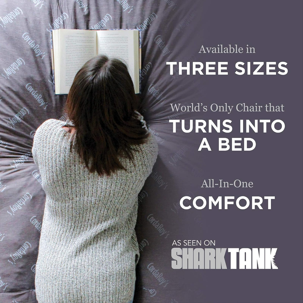 CordaRoy's Bean Bag Chair, Corduroy Convertible Chair Folds from Bean Bag to Bed, As Seen on Shark Tank - Red, Full Size