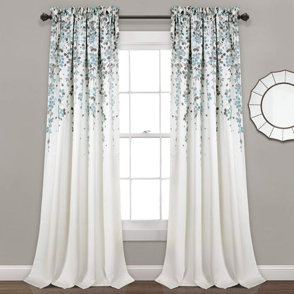 Lush Decor Cortinas Florales con Filtro de Luz, Azul Marino - 132.1An x 241.3Al cm (1 Paneles) - Azul y gris