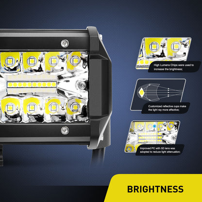 Nilight ZH303 - Juego de 2 Unidades de 6.5 Pulgadas y 120 W para conducción de 16 AWG para luz de Trabajo LED, Triple Fila, Todoterreno, camión, ATV, SUV, 2 años de garantía, Color Blanco