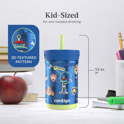 Contigo Leighton - Vaso de paja para niños con tapa a prueba de derrames, 12 onzas, frambuesa/azalea