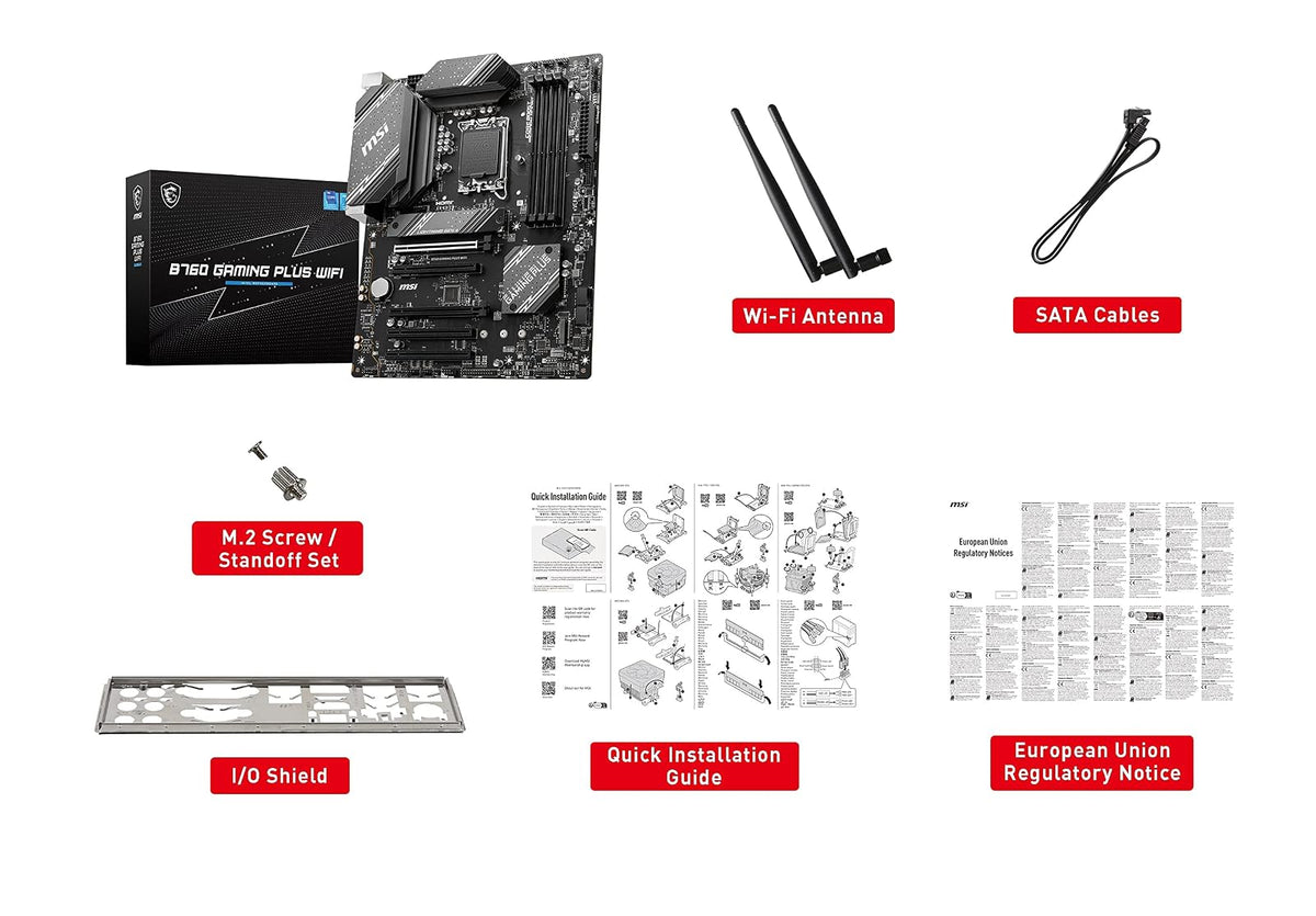 MSI B760 Gaming Plus - Placa Base WiFi para Juegos (soporta procesadores Intel de 12ª/13ª generación, LGA 1700, DDR5, PCIe 4.0, M.2, LAN de 2.5 Gbps, USB 3.2 Gen2, Wi-Fi 6E, ATX)