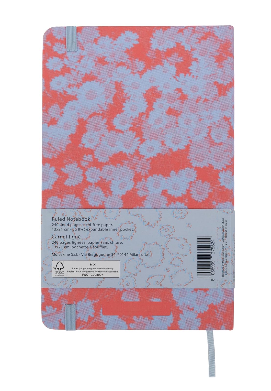 Moleskine - Cuaderno de edición personalizada, tapa dura, rayas, grande (5 x 8.2 pulgadas), lavanda suave/rojo, 240 páginas