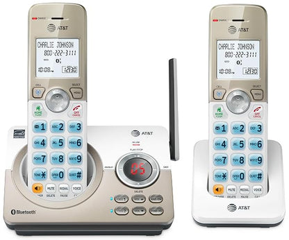 AT&T DL72219 DECT 6.0 - Teléfono inalámbrico de 2 Auriculares para el hogar con conexión a la célula, Bloqueo de Llamadas, visualización retroiluminada de 1.8 Pulgadas, Botones Grandes,