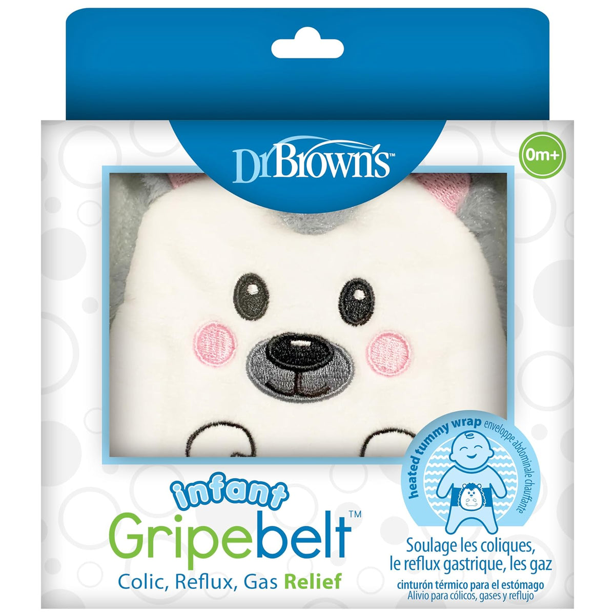 Dr. Brown's Baby Gripebelt para alivio de cólicos, envoltura de abdomen calentada, cinturón de envolver bebé para alivio de gas, alivio natural para malestar estomacal en bebés y niños pequeños, erizo, 0-3 m