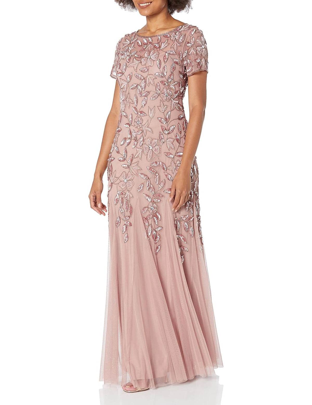 Adrianna Papell Women's Floral Beaded Godet Gown Dress