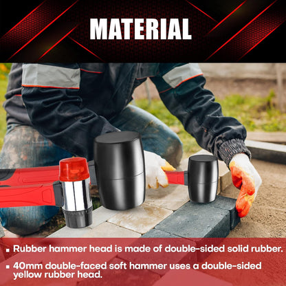 YIYITOOLS - Juego de 2 martillos, mazo de goma de 16 onzas y mazo suave de doble cara de 40 mm, apto para construcción y renovación del hogar, color negro