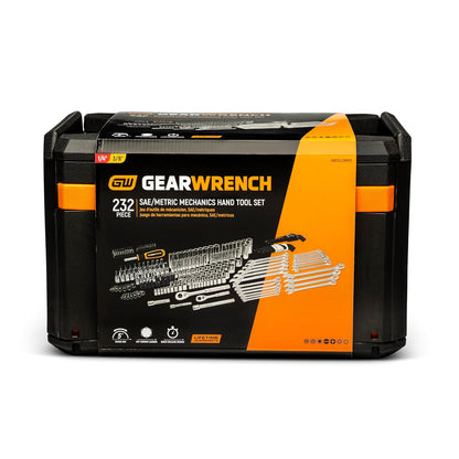 GEARWRENCH Juego de herramientas para mecánica en caja de almacenamiento con 3 cajones, 232 piezas, guías de 0.6 cm y 1 cm, métrico/SAE | GW72LLCBMTS