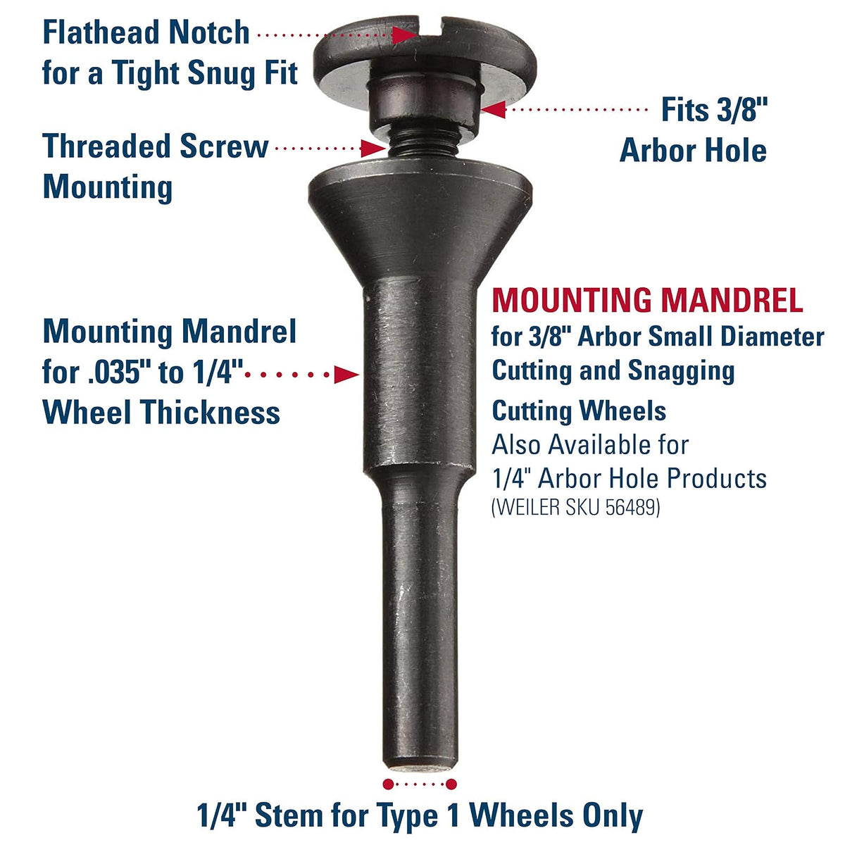 Weiler Juego de Rueda de Corte y Mandril para Amoladora de Troqueles 56089 | Incluye Mandril 56490, Ruedas Wolverine T1 3" x 1/16", A36T, 3/8" AH, 1 Mandril y 10 Ruedas