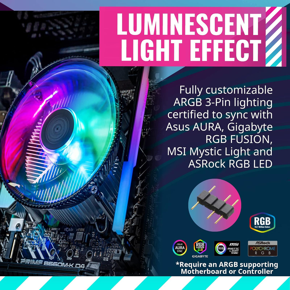 Cooler Master i70C LGA1700 Enfriador de Aire CPU | ARGB 120 mm PWM, aluminio anodizado negro, inserto cobre, 95 W TDP, perfil bajo 70 mm