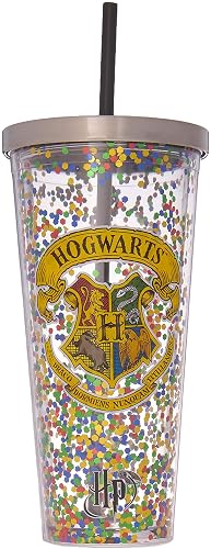 Spoontiques 21321 Hogwarts taza de purpurina con popote, 20 onzas, multicolor