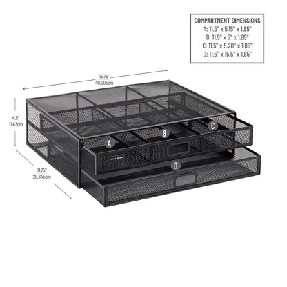 Betesh Mind Reader Monitor Stand, Ventilated Laptop Riser, Storage Drawer, Office, Metal Mesh, 15.75" L x 11.75" W x 4.5" H, Black