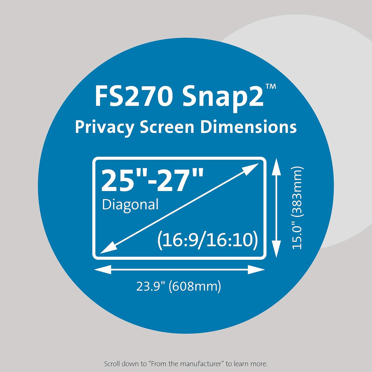 Kensington FS270 Snap2 - visualización de privacidad para monitores panorámicos de 25 Pulgadas a 27 Pulgadas de 16:10 y 16:9 (K58400WW)