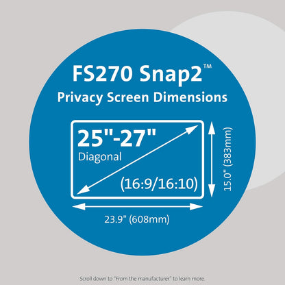 Kensington FS270 Snap2 - visualización de privacidad para monitores panorámicos de 25 Pulgadas a 27 Pulgadas de 16:10 y 16:9 (K58400WW)